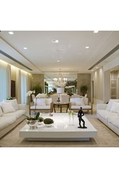 LUXURY VİLLA Luxury Beyaz Camlı Orta Sehpa 100x100 Yükseklik 26 Cm