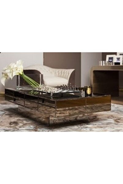 LUXURY VİLLA Luxury Bronz Aynalı Orta Sehpa 60x120 Yükseklik 30 Cm
