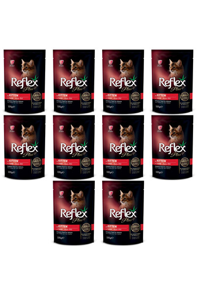 Reflex Plus Pouch Parça Etli Kuzulu Yavru Kedi Konservesi 100gr - 10 Adet