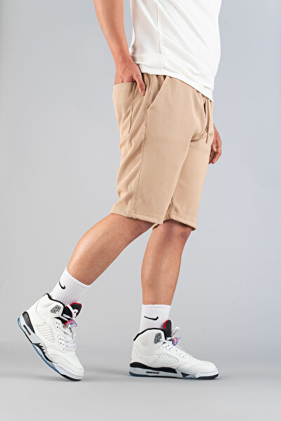 bombe Fitilli Erkek Günlük Düz Şort Bej