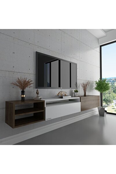 Myniture Home & Living Duvara Monte Tv Sehpası S6111-6 Ceviz Beyaz Ceviz