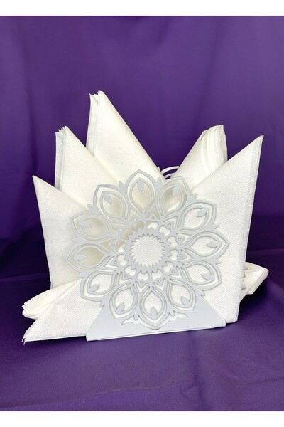 VELUX HOME Passionflower Patterned White Metal Napkin Holder Large Size Decorative - 11.6*9.7 Cm