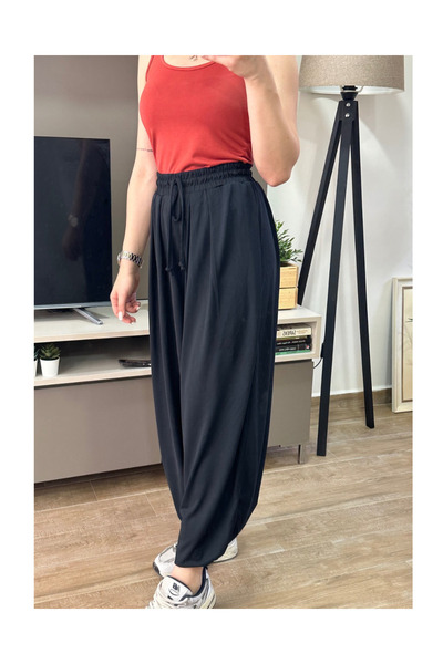 UIN BİLEK DETAYLI BELİ LASTİKLİ İNCE MODAL KUMAŞ ŞALVAR PANTOLON