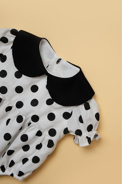 Little Ya Ya Love KAYLEE Black Polka Dot Baby Collar Romper