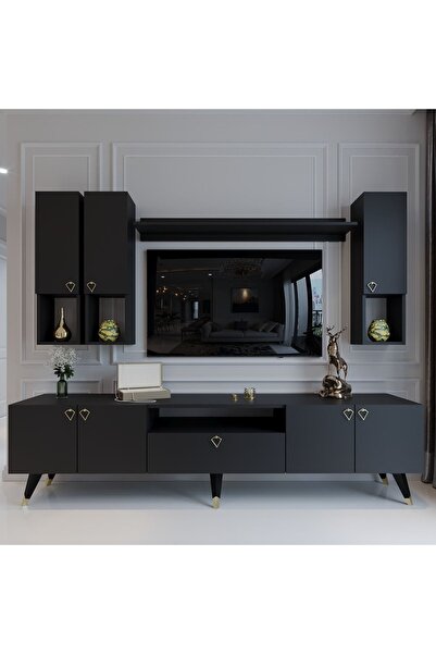 Modern Tv Sehpası Gold Üçgen Kulp Kepli G8024-4 Antrasit