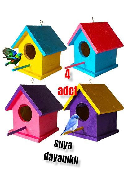 ncy بيت الطيور الخشبي بيت الطيور في الهواء الطلق مقاوم للماء 4 قطع 15x15x20 سم