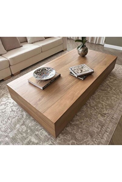 LUXURY VİLLA LUXURY Doğal Ceviz Kaplamalı Tekerlekli Orta Sehpa 70x120 Yükseklik 30cm