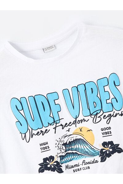 LC Waikiki Tricou Crop pentru fete cu gât crew - imprimat, cu mânecă scurtă