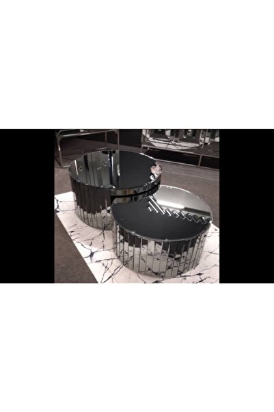 Gençtürk Luxury 2 Li Orta Sehpa Füme Aynalı 55x55 Ölçüsünde Yükseklik 40/45 Cm