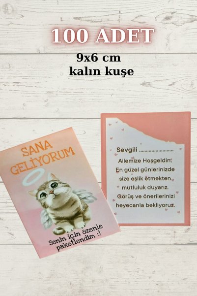 Emtory Home Melek Kedili 100 Adet Tebrik Kartı - Sana Geliyorum Teşekkür Kart...