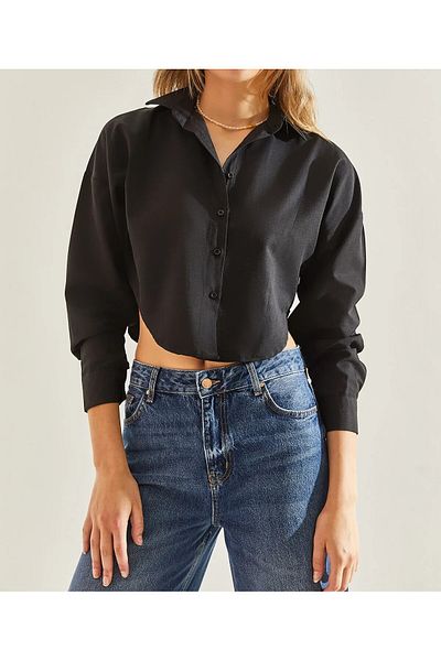 HARMONY GLOBAL Cămașă neagră oversize crop - femei, fund oval