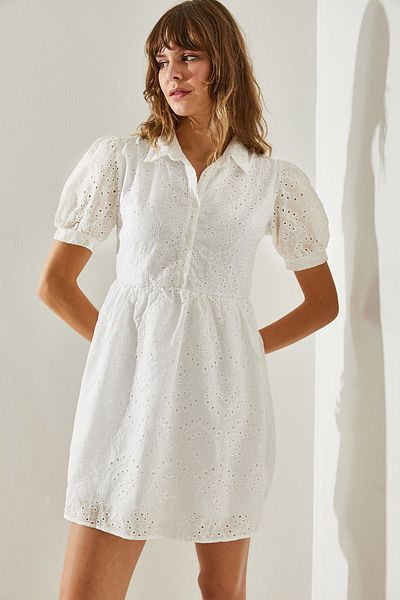 Bianco Lucci Gemustertes Damen-Korbkleid mit Hemdkragen