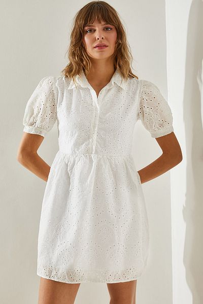Bianco Lucci Gemustertes Damen-Korbkleid mit Hemdkragen