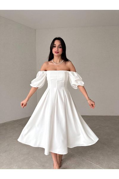 Afiş Butik Плісирована сукня з квадратним вирізом довжини міді