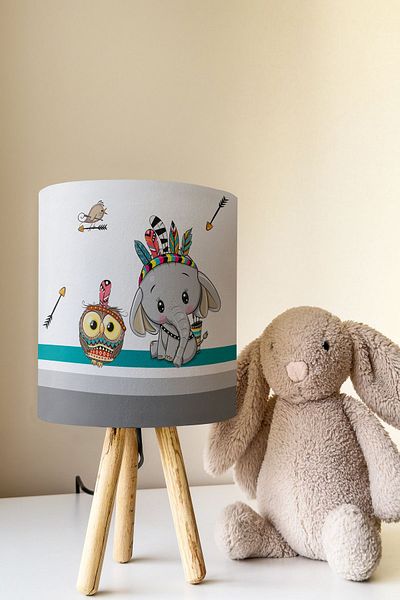 Talia Home Tlab-125 Model Children's Room Lampshade Table Lamp - Owl and Elephant