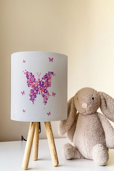 Talia Home Butterfly Patterned Children's Room Lampshade Table - Tlab-240