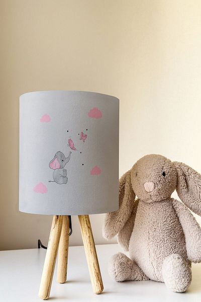 Talia Home Gray Butterfly Patterned Kids Room Lampshade Table - Tlab-220