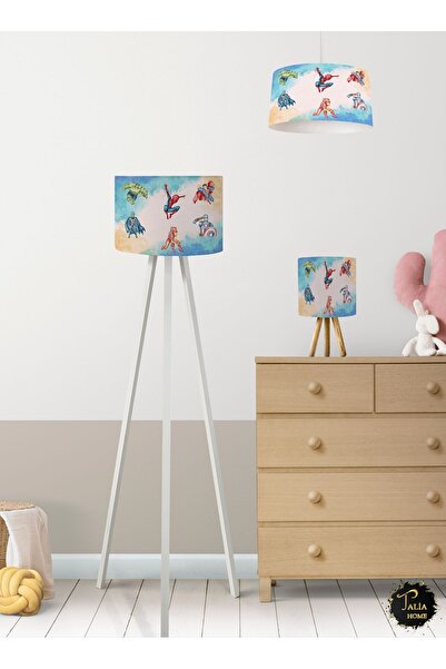 Talia Home Marvel Süper Kahramanlar Çocuk Odası Avize-Abajur-Lambader 3'lü Ta...