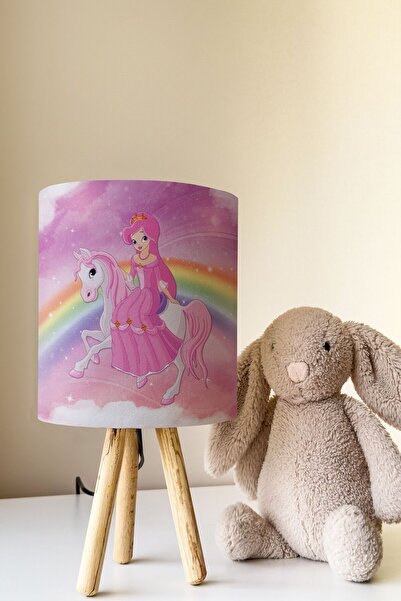 Talia Home Girl Patterned Princess Children's Room - Lampshade Table Lamp Tla...