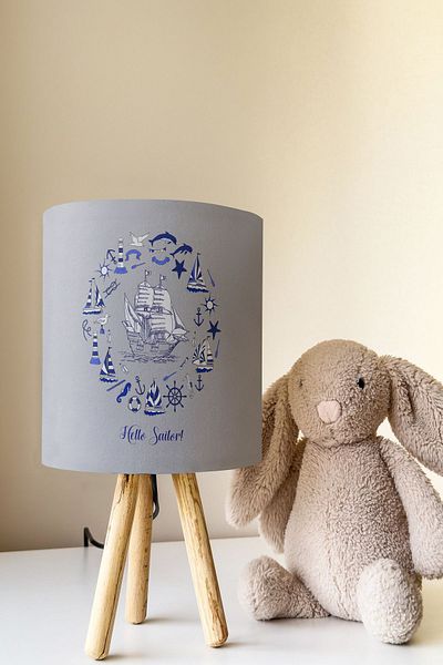 Talia Home Sailor Patterned Children's Room - Lampshade Table Lamp Tlab-175