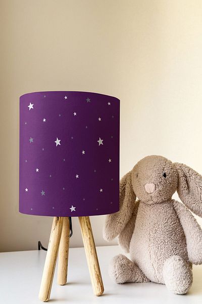 Talia Home Purple Star Patterned Children's Room - Lampshade Table, Lamp Tlab-180