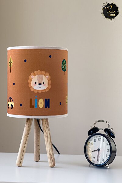 Talia Home Lion Patterned Children's Room - Lampshade Table, Lamp Tlab-011