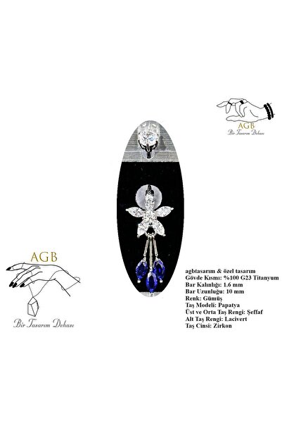 agbtasarım ZİRKON TAŞLI "SINGLE", "LOWER," PAPATYA FİGÜRLÜ GÖBEK PİERCİNG (%100 TİTANYUM GÖVDELİ)