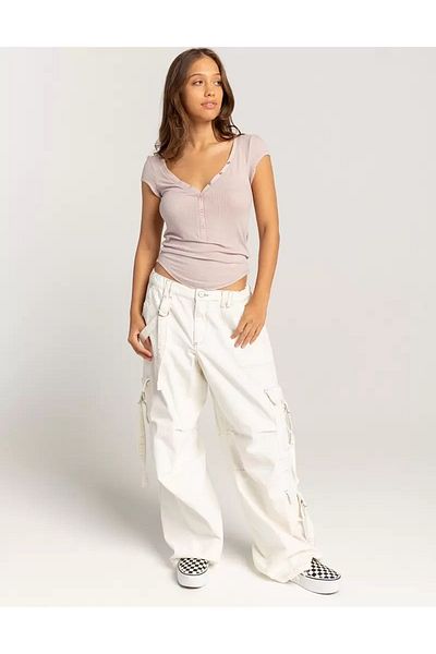 september island White Fringed Cargo Pants