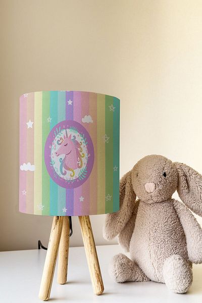 Talia Home Unicorn Patterned Colorful Children's Room Lampshade Table - Tlab-121