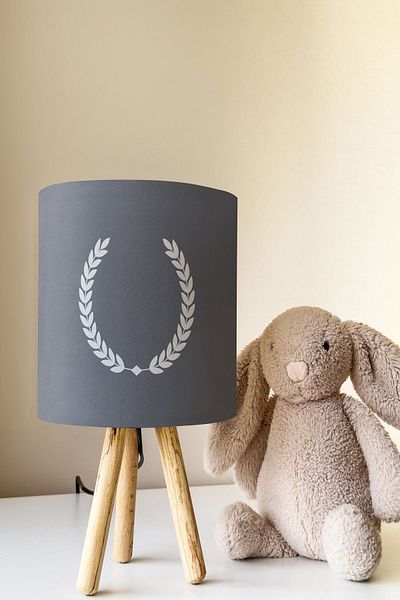 Talia Home Gray Wreath Patterned Children's Room - Lampshade Table Lamp Tlab-205
