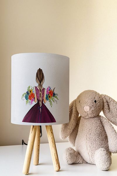 Talia Home Girl's Çesi Patterned Children's Room - Floral Lampshade Table, Tlab-295