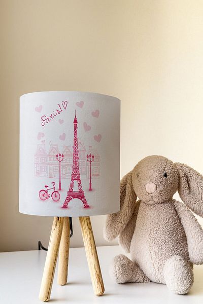 Talia Home Eiffel Tower Paris Patterned Children's Room - Lampshade Table Lamp Tlab-105