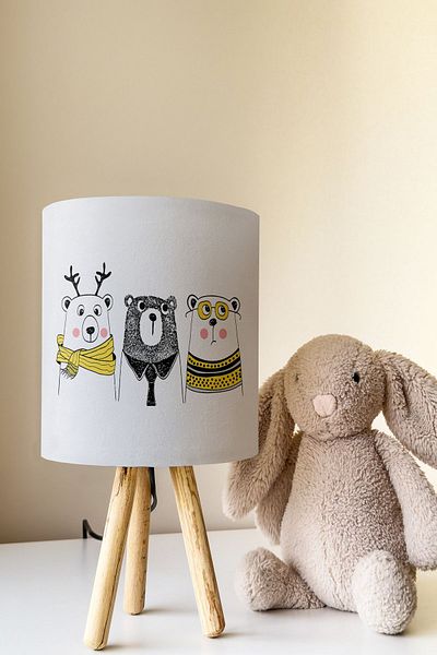 Talia Home Bears Patterned Cute Children's Room - Lampshade Table Lamp Tlab-254