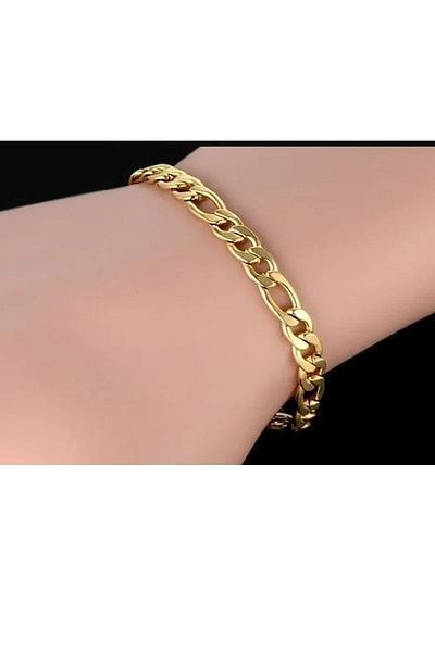 Kusakli Unisex Figaro Gold Bracelet - Spaced and Alloy Detailed