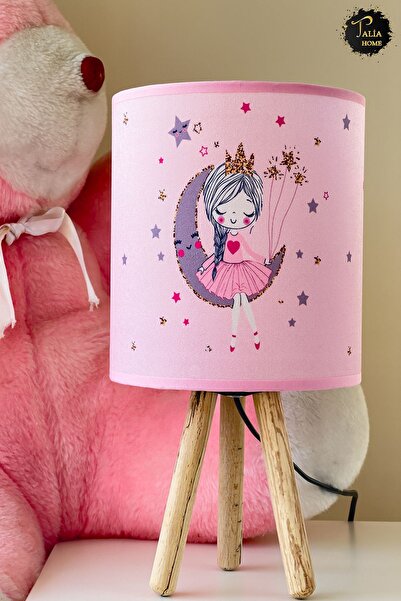 Talia Home غرفة أطفال بناتي منقوشة باللون الوردي - مصباح طاولة عاكس الضوء TLA...