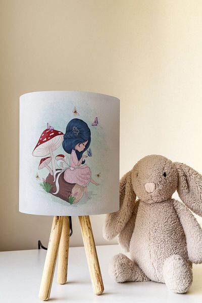Talia Home Girl Patterned Mushroom and Princess Children's Room - Lampshade Table Lamp Tlab-055