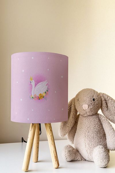 Talia Home Pink Swan Patterned Children's Room - Lampshade Table Lamp Tlab-051