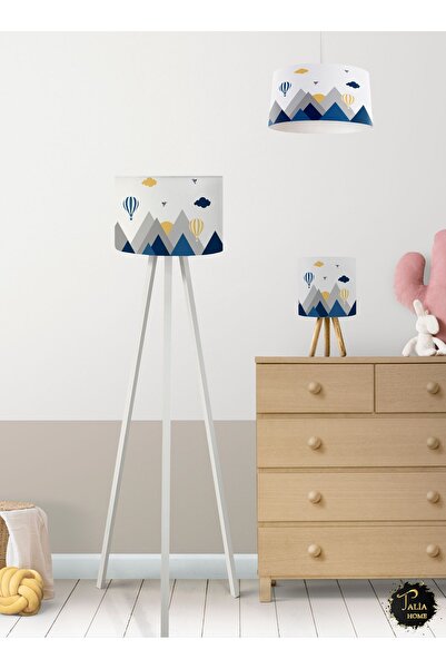 Talia Home Mavi Kuş Vadisi Dağ Desenli Çocuk Odası Avize-Abajur-Lambader 3'lü Takım TLAL-300