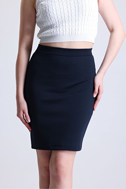 Elia Moda Fusta creion tricotată bleumarin cu fantă la spate