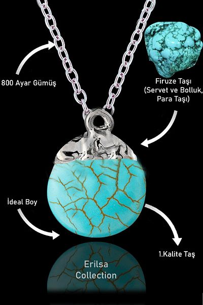 Tesbih Atölyesi Turquoise Stone Certified Necklace - Silver Alloy (Turquoise Stone)