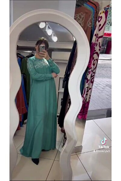 İZZA STYLE Cotton Stone Detailed Women's Hijab Dress