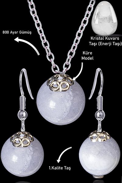 Tesbih Atölyesi Certified Globe Model Crystal Quartz Stone Necklace and Earring Set - Silver Apparatus