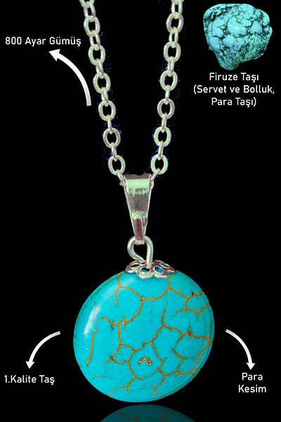 Tesbih Atölyesi Turquoise Stone Certified Necklace - Money Model (Turquoise Stone)