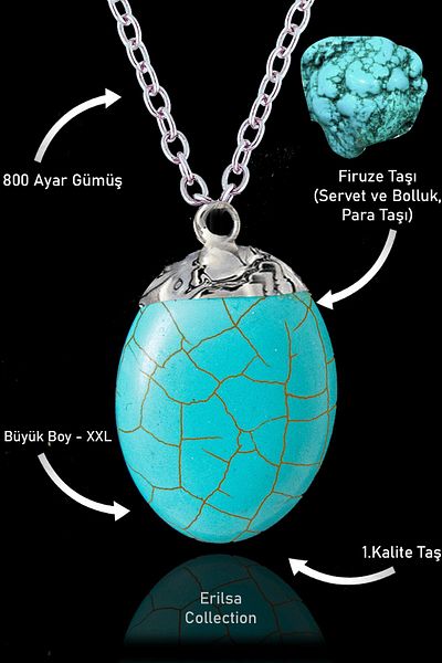 Tesbih Atölyesi XXL Size Turquoise Stone Necklace - Silver Alloy and Certified