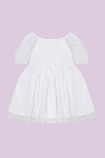 TRENDYOLKIDS Rochie albă tricotată pentru fetiță - Detaliu din tul, Petrecere/Nuntă/Ziua de naștere, TKDSS24EL00004