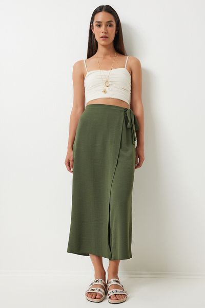 Happiness İstanbul Khaki barevné dámské kalhoty Shalwar - Ayrobin DE00033