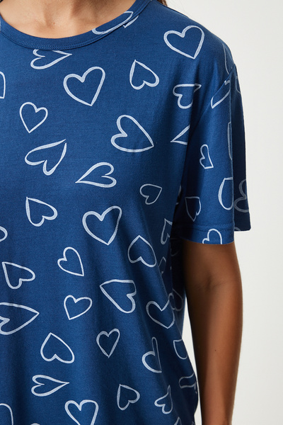 Happiness İstanbul Dámský pyžamový set s námořnickým viskózovým vzorem – šortky a tričko EC00045