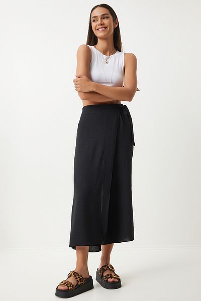 Happiness İstanbul Schwarze Ayrobin Baggy Hose - Rock Look, Damen, DE00033