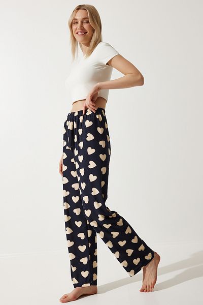 Happiness İstanbul Pijama moale cu model crem negru - GF00002