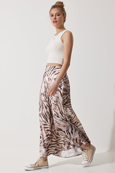 Happiness İstanbul Barna szatén szoknya - krémmintás, felület DD01320